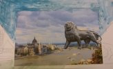 Le lion de la place de la République à Vienne, au bord du Danube