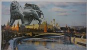 Le lion de la place de la République à Moscou, au bord de la Volga
